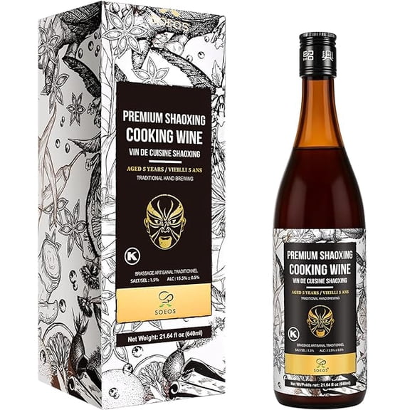 Soeos Shaoxing Cooking Wine, 21.64 oz (640 ml), Traditional Chinese Rice Cooking Wine for Stir Fry, Braising, Marinades, Sauces, Dumplings & Asian Cooking