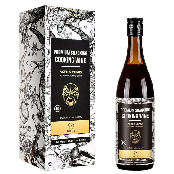 Soeos Shaoxing Cooking Wine, 21.64 fl. oz (640 ml) Shaoxing Wine, Chinese Cooking Wine, Rice Cooking Wine, (Premium, 1 Pack)
