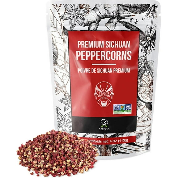 Soeos Authentic Szechuan Grade A Red Sichuan Peppercorns, Tingle and numbing Effect, Less Seeds, Strong Flavor, Essential for Kung Pao Chicken, Mapo Tofu, 4 oz.…