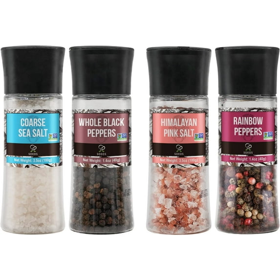Soeos Spice Seasoning Set MMF7 of 4, 9.8oz(277.82g), With Grinders, Salt and Pepper Grinder Set, Pure and Fresh Perfect for BBQ Seasoning Gift Set, Grilling Spice, Herb, Spice & Seasoning Gifts
