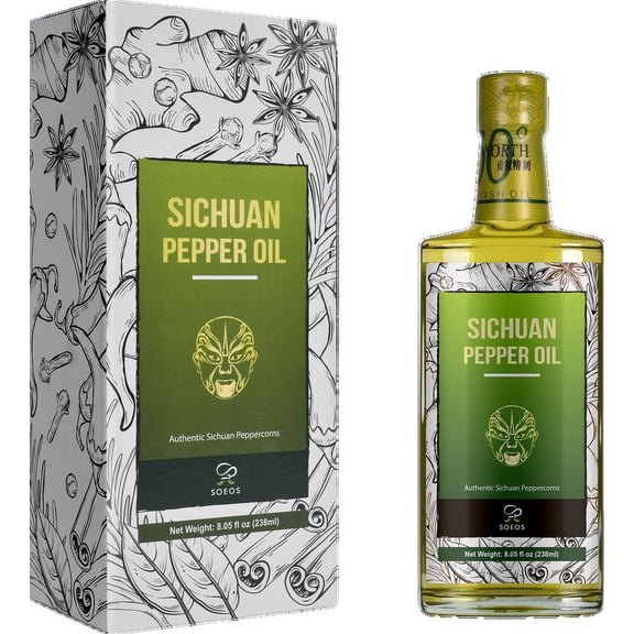 Soeos Szechuan Peppercorn Oil 8.05 fl oz/238ml , Prickly Ash Oil, Fragrant Spice for Sichuan Dishes, Sichuan Pepper Oil, Sichuan Oil, Peppercorn Flavored Oil, Szechuan Pepper Corn Oil