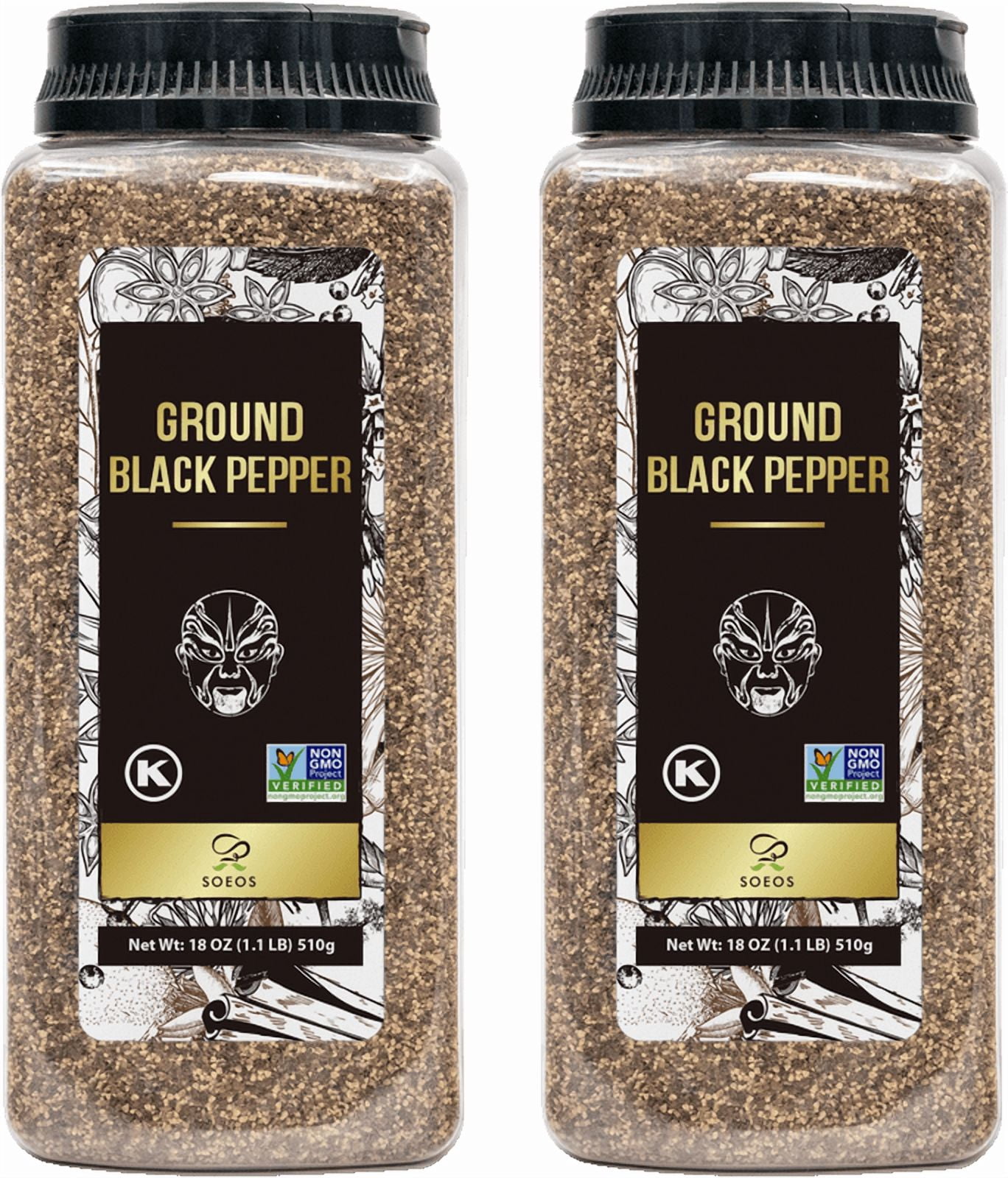 Soeos Table Ground Black Pepper - 2 Pack (36 oz Total)
