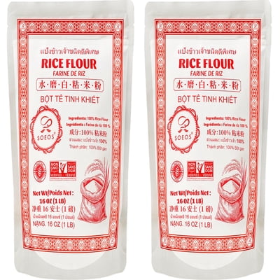 Soeos Thai Rice Flour 32 Ounce (Basic), Rice Flour for Baking or Cooking, All Natural White Rice Flour for Sourdough Bread, Vegan, Gluten-Free