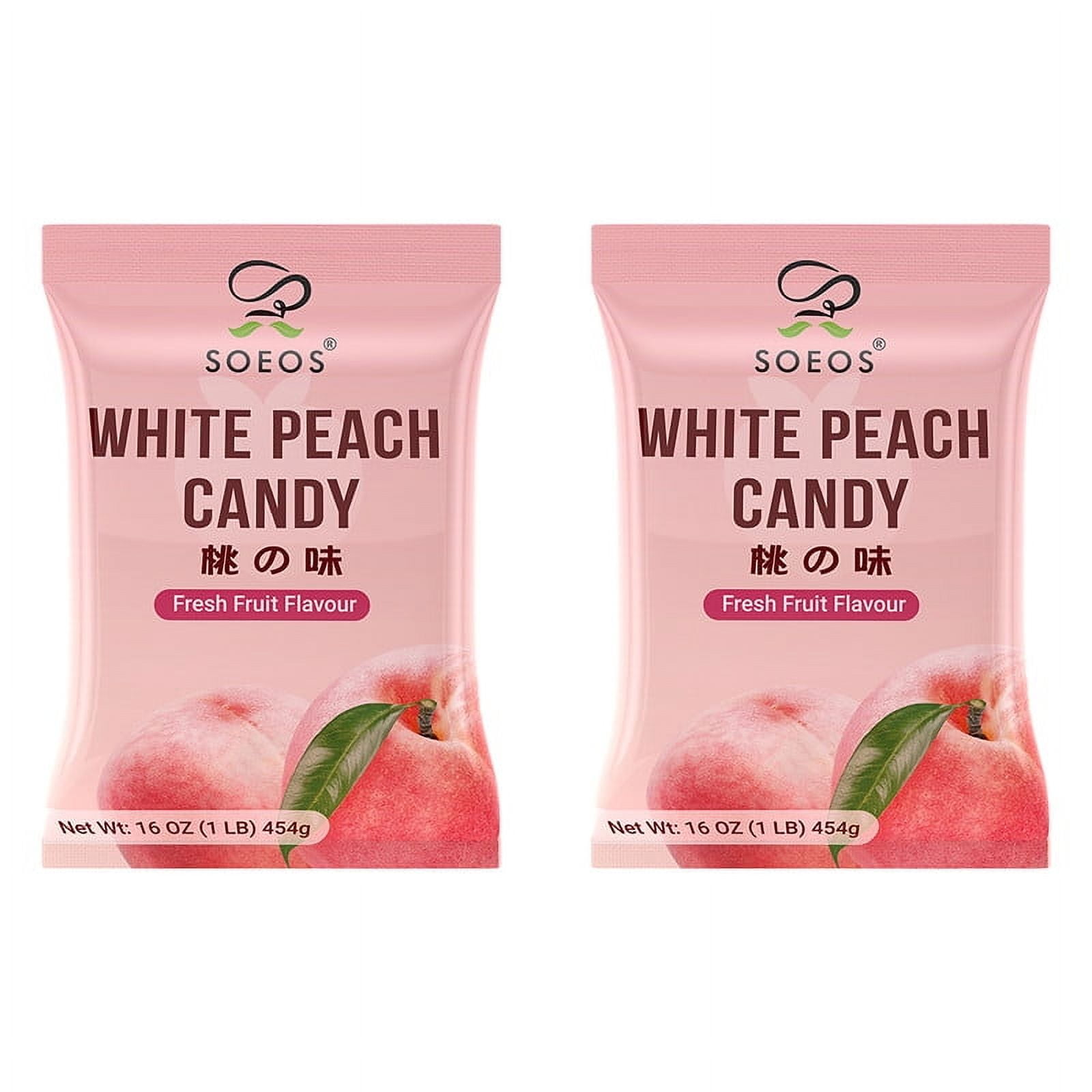 Soeos White Peach Hard Candy, 1 lb (16 oz), 2 Packs, total weight