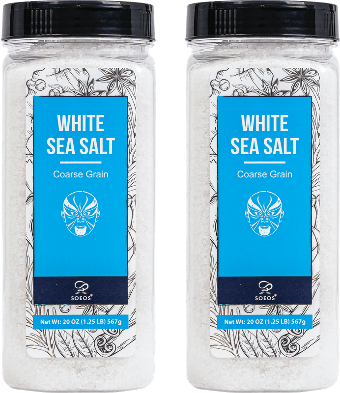 Soeos White Sea Salt, Coarse Grain, 20 oz (1.25 lbs), 2 Pack, Total Weight of 40 oz (2.50 lbs)