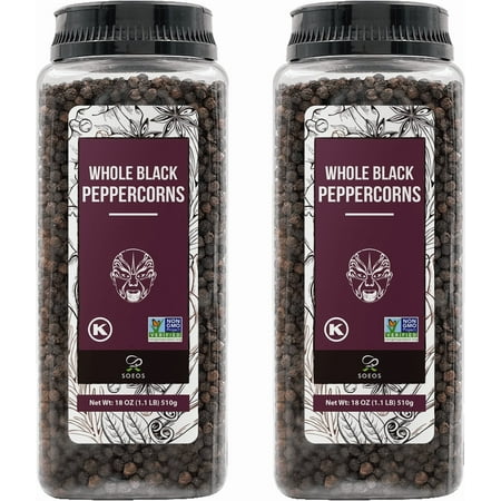 Soeos Whole Black Peppercorns, 36oz (Pack of 2), Non-GMO, Kosher, Packed to Keep Peppers Fresh, Peppercorn for Grinder Refill, Whole Peppercorns