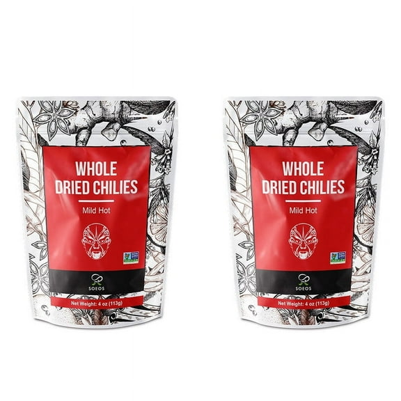 Soeos Whole Dried Chilies, Mild, 4 oz, 2 Packs, total weight 8 oz, Chili