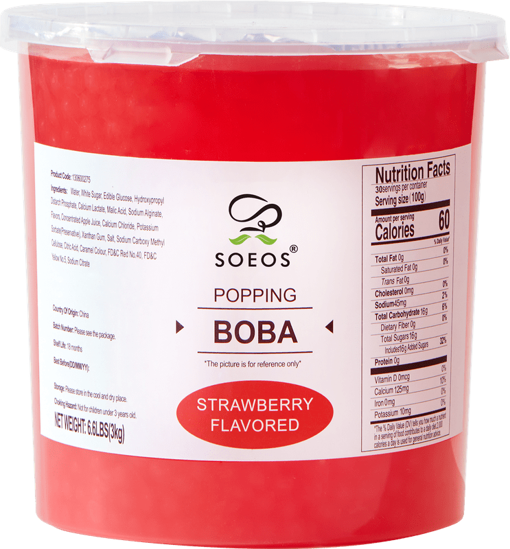 Soeos Strawberry flavored Popping Boba, Bursting Boba Pearls for Bubble Tea, Beverages, Shakes, Desserts, Smoothie and Ice Cream Topping (6.6LB, 1 Pack)