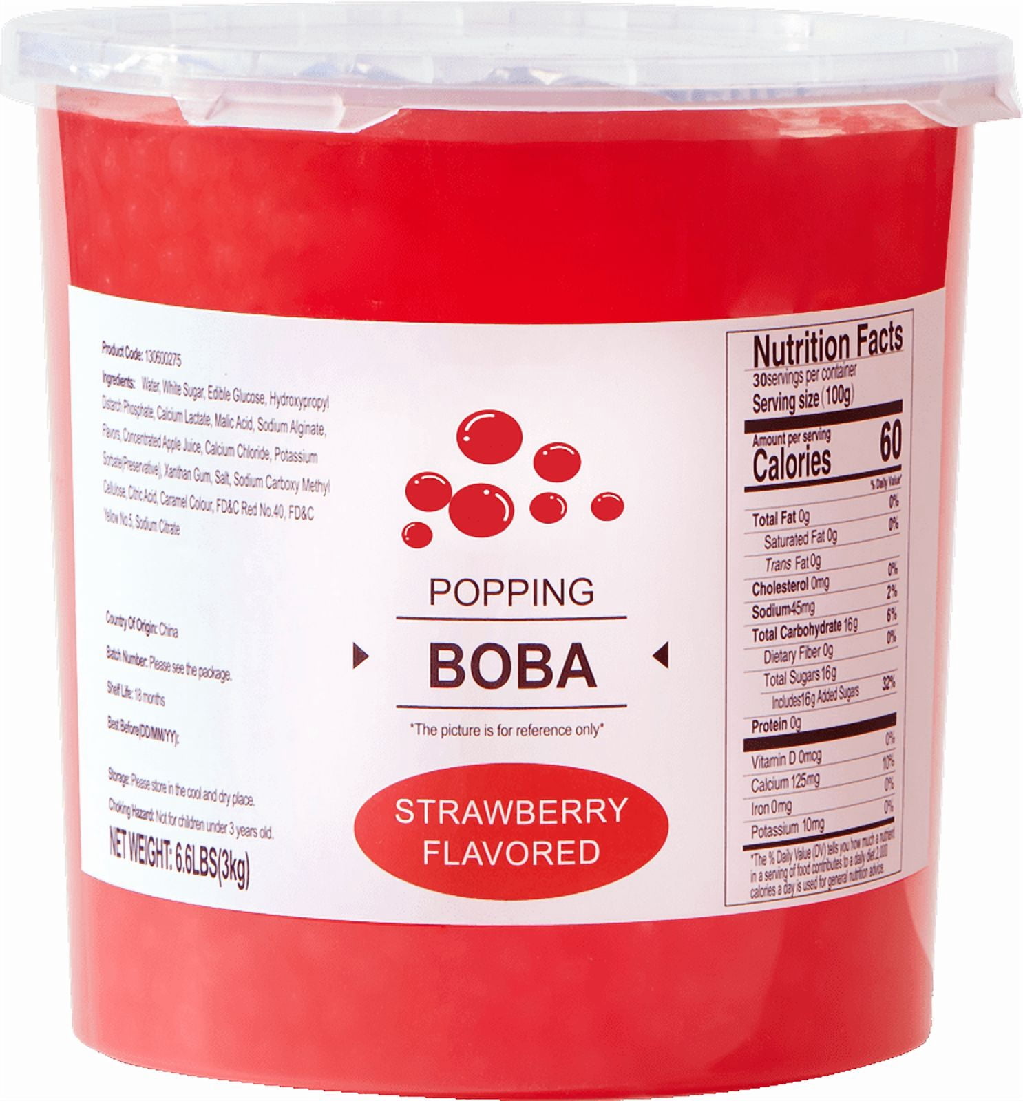 Soeos Strawberry flavored Popping Boba, Bursting Boba Pearls for Bubble Tea, Beverages, Shakes, Desserts, Smoothie and Ice Cream Topping (2.99kg, 1 Pack)