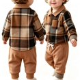 thumbnail image 1 of Soepste Baby Boy Plaid Button‑Down Shirt Collar Top Drawstring Jogger Pants 2‑Piece Outfit, 1 of 6