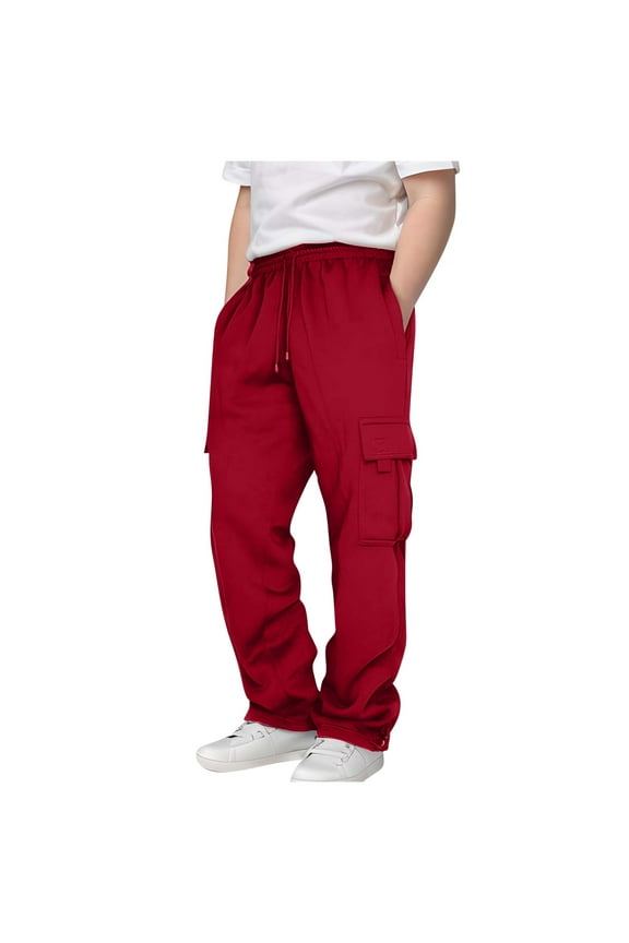 Teen Sweatpants Boys Athletic Pants Size 10-12 Boys Cargo Joggers Pants Elastic Waist Casual Jogging Trousers Bottom For Kids Red 9-10 Years
