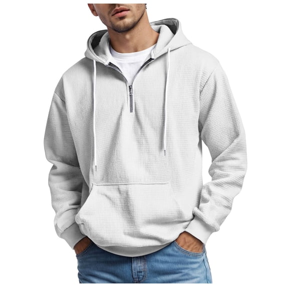 Soepste Mens Fall Outfits Mens Sweatshirt Mens Hoodies Pullover Quarter Zip Casaul Long Sleeve Drawstring Waffle Knit Hooded Sweatshirt With Pocket XL