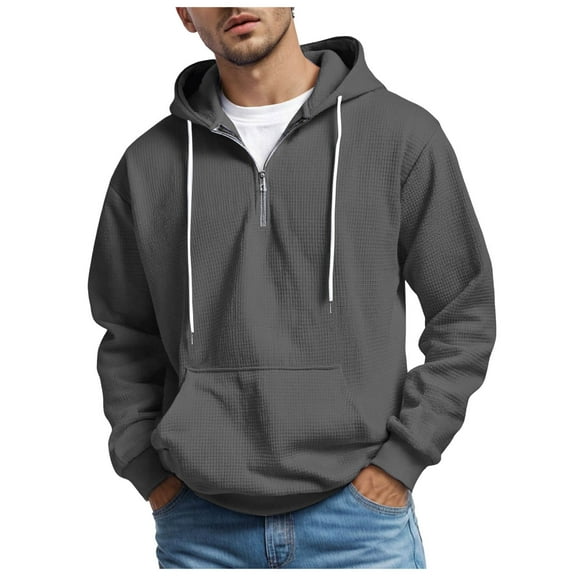 Soepste Mens Waffle Hoodie Big And Tall Hoodies For Men Quarter Zip Hoodie Men Mens Shirts Long Sleeve Waffle Solid Color Sweatshirt 1/4 Zip Pullover With Pockets XXL