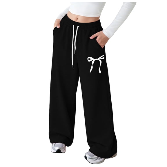 Soepste Girls Clothes Size 8 Black Pants For Girls Girls Bowknot Sweatpants Baggy Wide Leg Sweat Pants Teen With Pockets Mid Rise Casual Kids