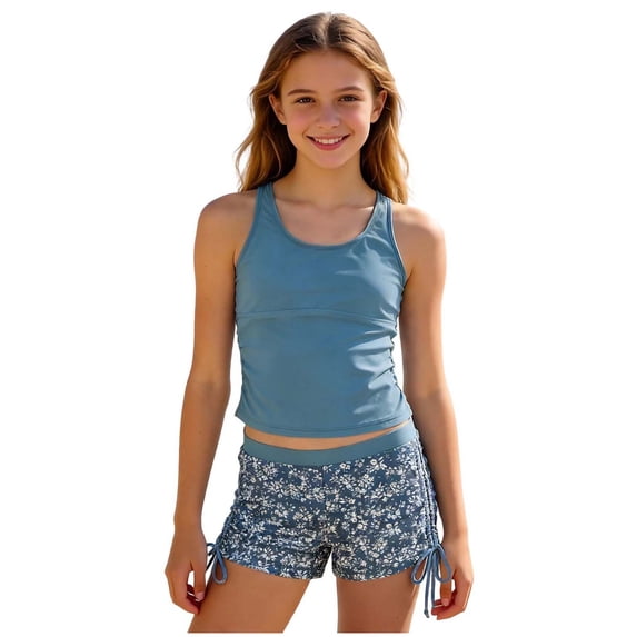 Soepste Swimming Suit For Girls Girls Bathing Suits Size 14-16 Girls Tankini Swimsuit 2 Piece Bathing Suits For Girls Square Collar Swim Tank Top And Drawstring Bottoms