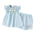thumbnail image 1 of Soepste Toddler Baby Girl Outfits Floral Summer Clothes Waffle Short Sleeve Shirt Tops Shorts Set, 1 of 4