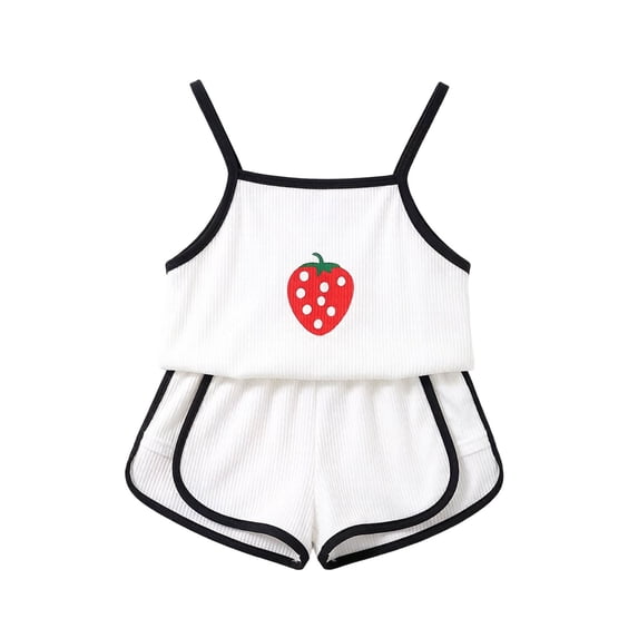 Soepste Toddler Girl Outfits Baby Girls Strawberry Print Cami Shorts Set Soft Summer 2-Piece Outfit(6-12 Months,White)