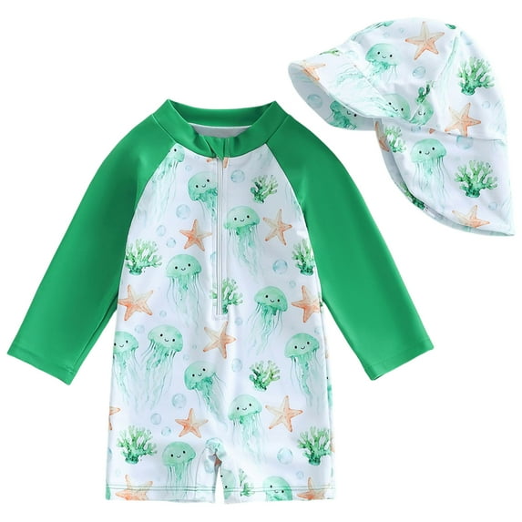 Soepste Toddler Swimsuit Boy 6-9 Month Swimsuit Boys Toddler Swimsuit Sun Protection One Piece Zipper Bathing Suit With Sun Hat Infant Beach Swimwear