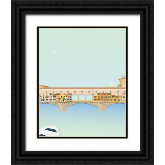 Soerensen, Gurli 15x18 Black Ornate Wood Framed with Double Matting Museum Art Print Titled - Travel Europe--Ponte Vecchio