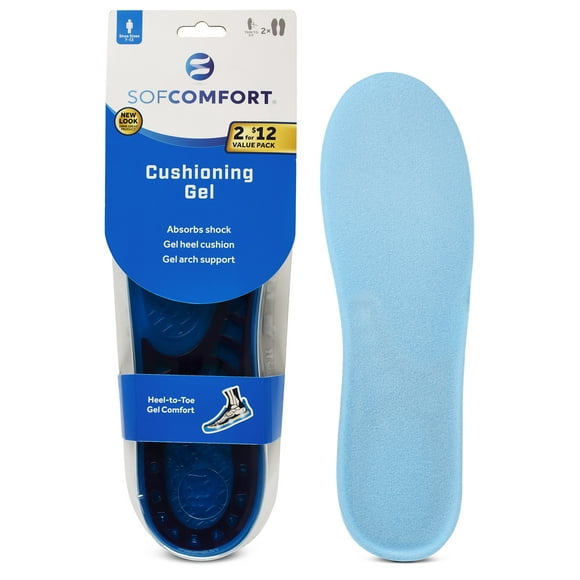 Sof Comfort Cushioning Gel Insole 2-Pack, Men's Size 7-13, Trim-to-Fit