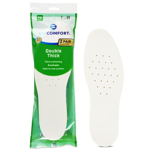 Sof Comfort Double Thick Foam Insole 2-Pack, Unisex One Size Most