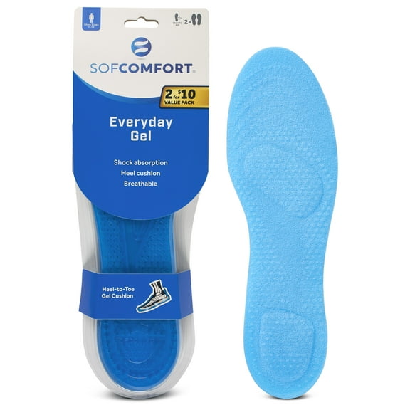 Sof Comfort Everyday Gel Men's Insole Value 2-Pack Size 7-13, Trim-to-Fit