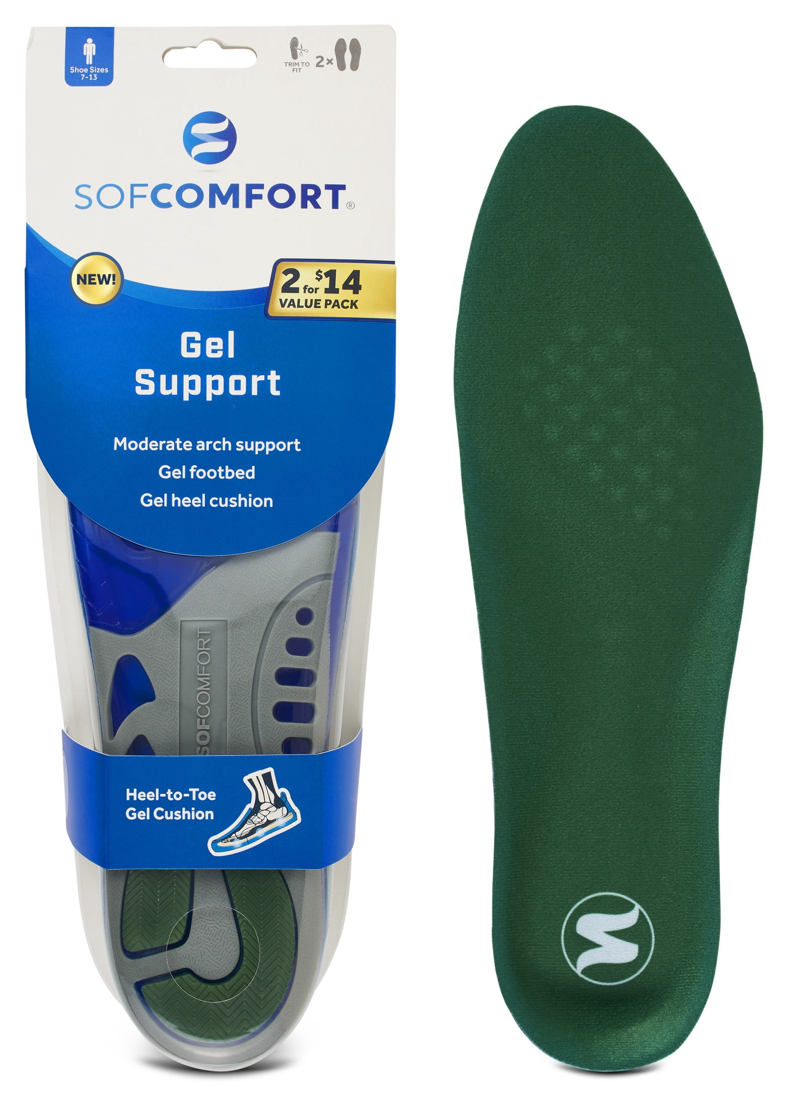 Sof Comfort Gel  Support Men's 2 Pack Male