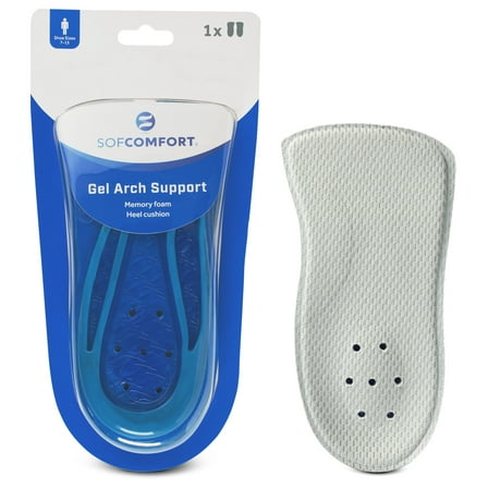 Sof Comfort Gel Arch Support Memory Foam Insole Men's 7-12, Trim-to-Fit