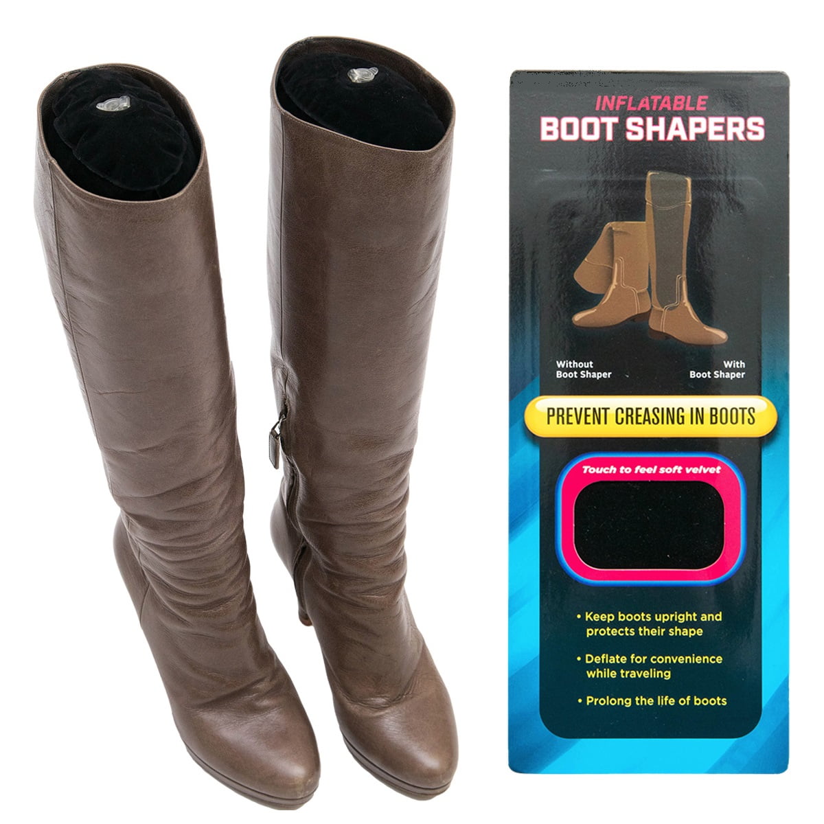 Sof Shoe Care Inflatable Boot Shapers Soft Black Velvet