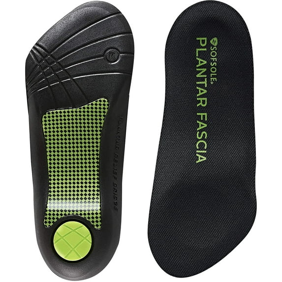 Sof Sole Insoles Men's PLANTAR FASCIA Support 3/4 Length Gel Shoe, Black, Size 7-13