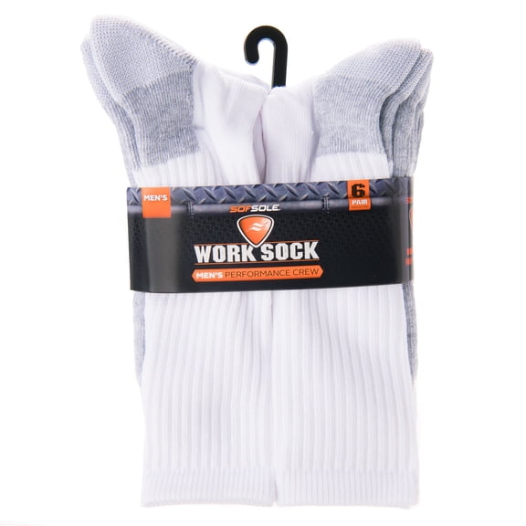 Sof Sole Men's Performance Crew Work Socks, White, Men's Shoe Size 13-15, 6 Pairs