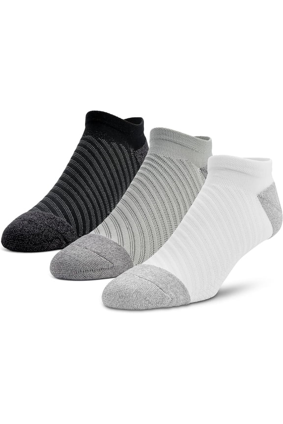 No Show Plantar Fascia Sock, Black/White/Gray, Large, 3 Pairs