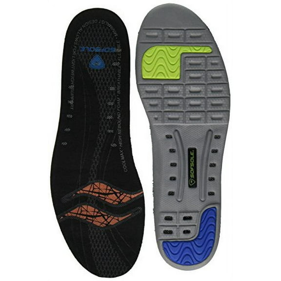 Sof Sole Thin Fit Medium Arch Lightweight Low Volume Mens Insole Size 7/8.5, Color: Black