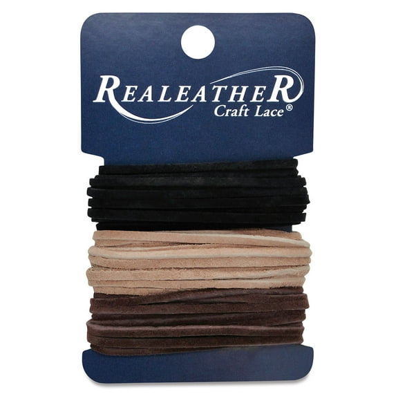 Sof-Suede Lace .094"X8yd Carded-Black, Cafe & Sand, Pk 3, Realeather Crafts