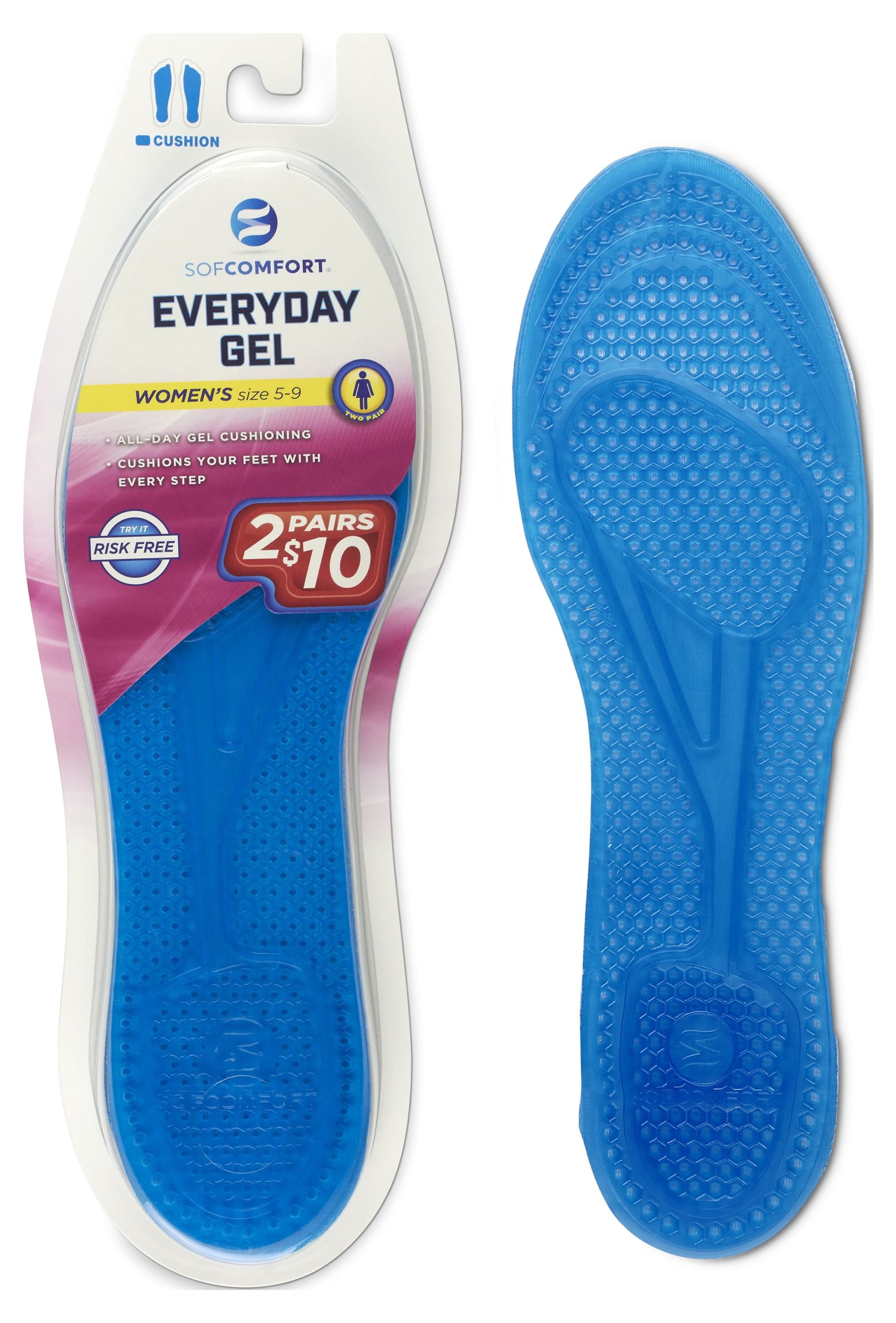 SofComft Women's Everyday Gel Insole 2-Pack One Size, Trim-to-Fit Style  Fits Size 5-9