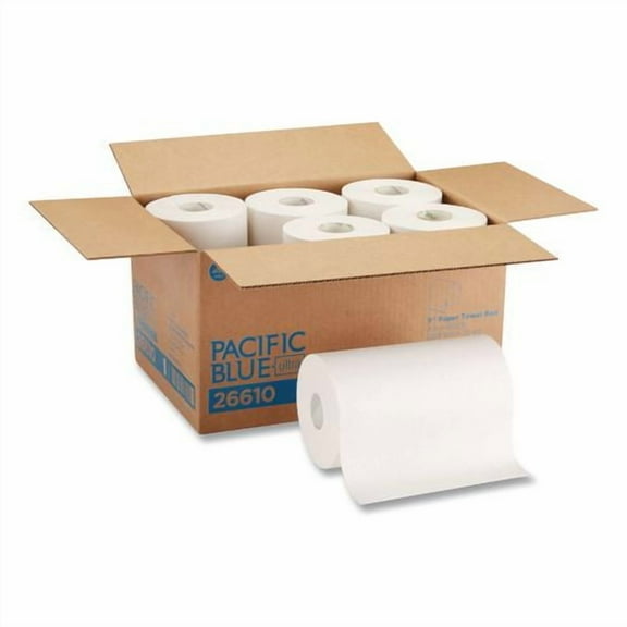 SofPull Hardwound Paper Towel Roll, Nonperforated, 1-Ply, 9" x 400 ft, White, 6 Rolls/Carton | Bundle of 2