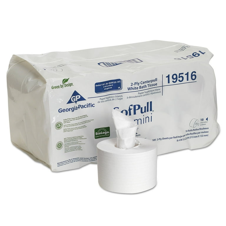 SofPull Mini Centerpull Bath Tissue, Septic Safe, 2-Ply, White, 500 Sheets/Roll, 16 Rolls/Carton SofPull Mini Centerpull Bath Tissue, Septic Safe, 2-Ply, White, 500 Sheets/Roll, 16 Rolls/Carton