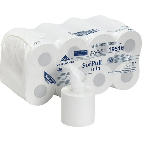 SofPull® Mini High-Capacity Centerpull 2-Ply Toilet Paper, 100% Recycled, 500 Sheets Per Roll, Pack Of 16 Rolls