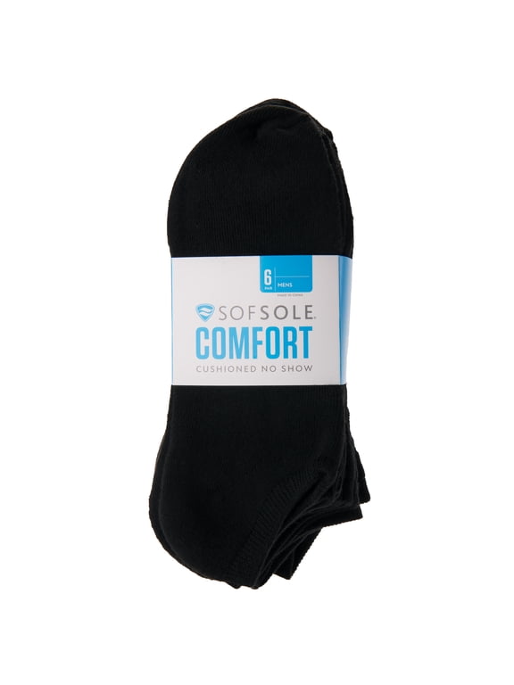 Comfort No Show Socks, Black, XLarge, 6 Pairs