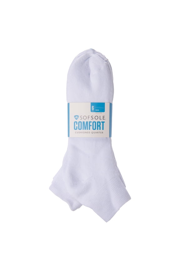 Comfort Quarter Socks, White, Xlarge, 6 Pairs