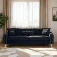 thumbnail image 1 of (Sofa)87.4 Inches 3 Seater Sofa for Living Room, Upholstered Couch with High Resilience Foam, Pocket Spring Seat, Decorative Pillows, and Sturdy Metal Legs (Black), 1 of 11