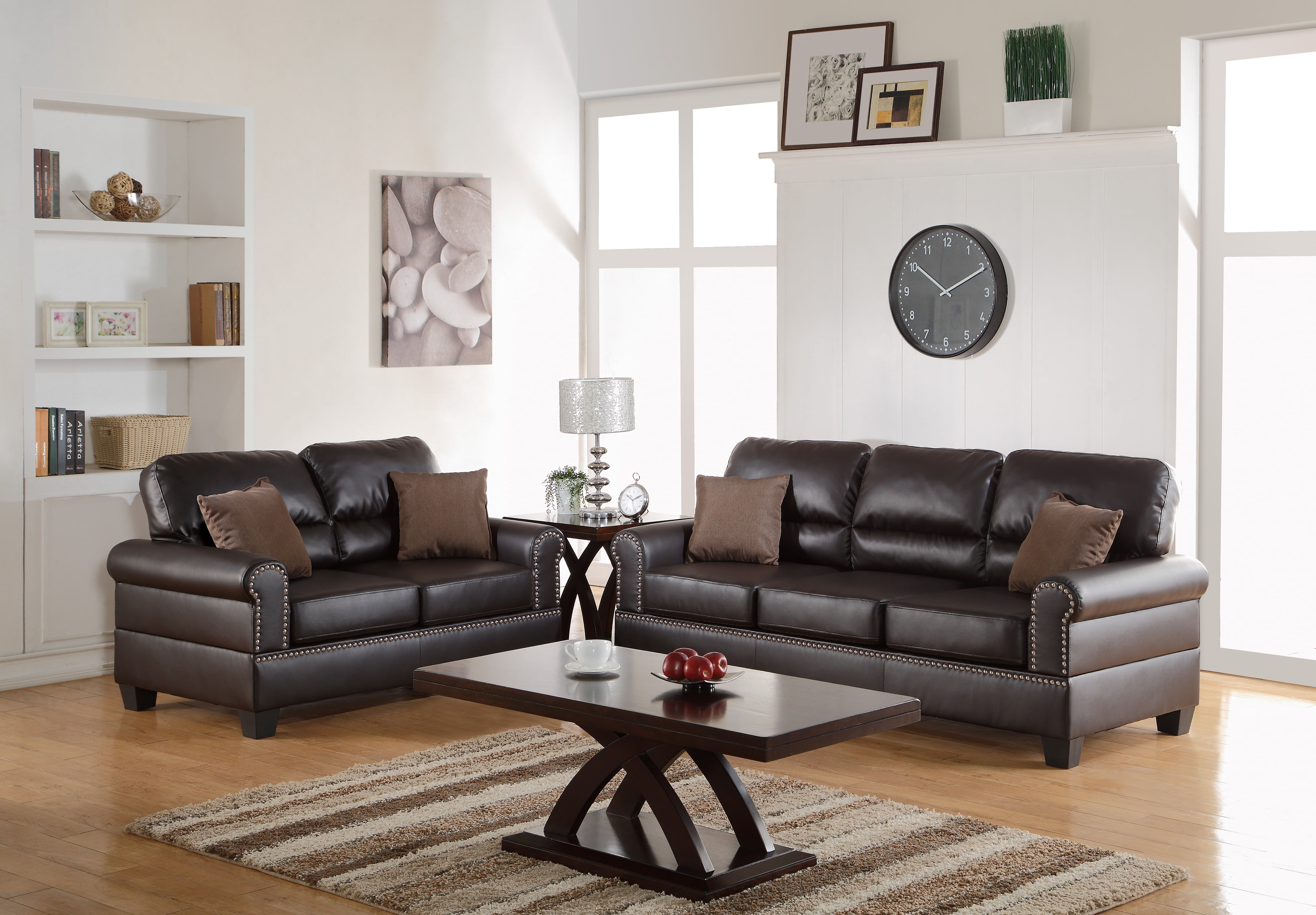 Sofa And Loveseat Contemporary Style 2pcs Sofa Set Espresso Faux