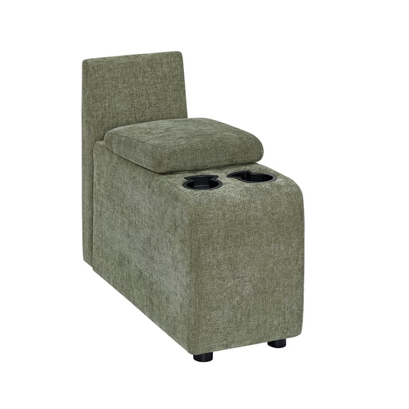 Sofa Arm Desk Tray for Sectional Couch, Side Table with Cup Holders & Hidden Storage, Chenille Upholstery, Integrated Armrest Desk for Living Room