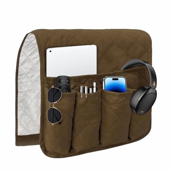 Sofa Armrest Caddy,Waterproof Bedside Storage Organizer,Non Slip Armchair Pockets,Remote Control Holder for Couch,Handy Pouches with 6 Pockets for TV Remote,Phone,Magazine(Brown)