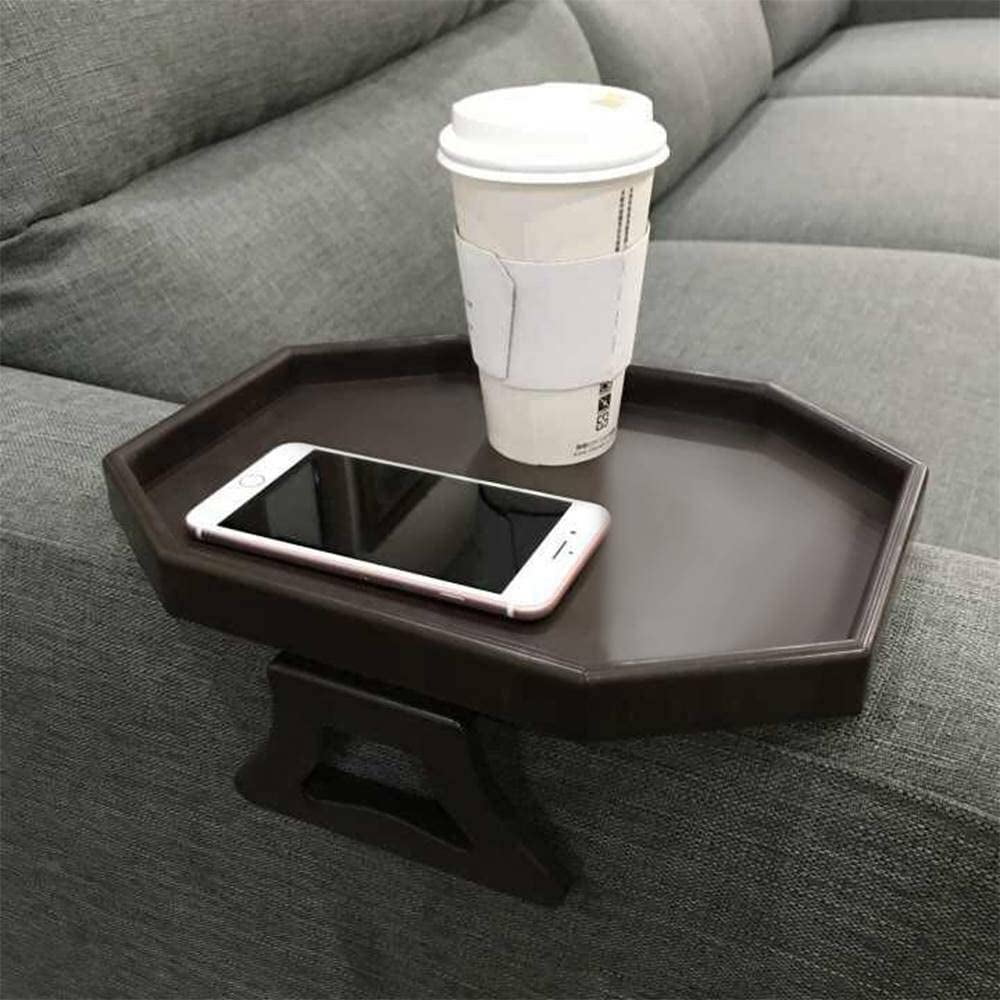 Sofa Armrest Clip-On Tray Table | Foldable Side Table With 360° Phone Holder For Drinks, Remote, Snacks (Round)