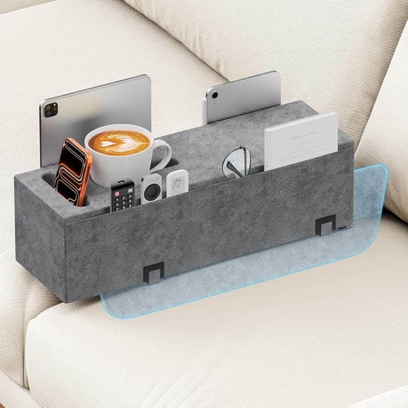 Sofa Armrest Couch Caddy with Cup Holder, Removable Couch Armrest Table Pillow Caddy Drink Holder Tray Insert Between Cushions, S ofa Acc Storage for Reading & Bed Rest Pillows Sofa Armrest