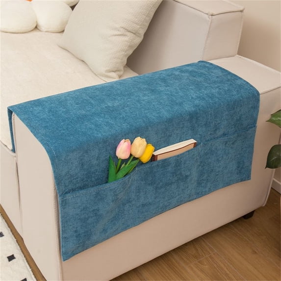 Sofa Armrest Cover with 3 Pockets Non-Slip Chenille Couch Arm Protector for Recliners and Sofas Dustproof Furniture Guard Set Gray 23.6 x 43.3 Inches Dark Blue