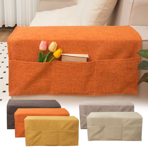 Sofa Armrest Cover Fabric Widened Imitation Linen Organizer with Pockets for Remote Control, Phone & Books, Non-slip Design for Living Room, Bedroom & Office Use,Vsgery
