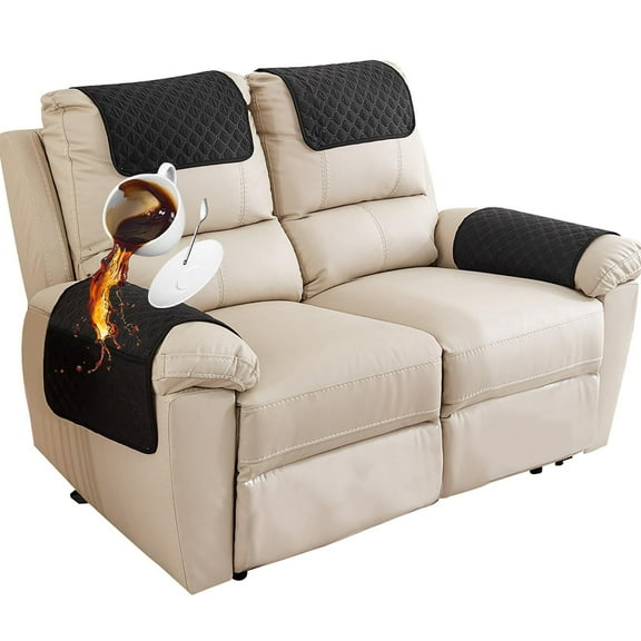 Sofa Armrest Cover, Headrest Cover for Recliner Chair Arm Cover, Armchair Slipcover with Pockets, Nonslip Quilted Furniture Protector for Pets Leather Sofa Couch