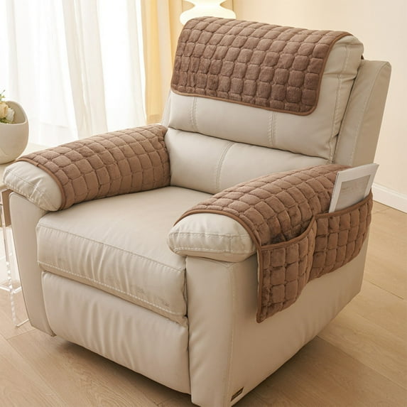 Sofa Armrest Cover, Plush Non Slip Recliner Armrest Protector with Anti Slide Backing, Soft Washable Furniture Armrest Cover for Sofa Chair, Protects from Dirt Pet Scratches and Wear